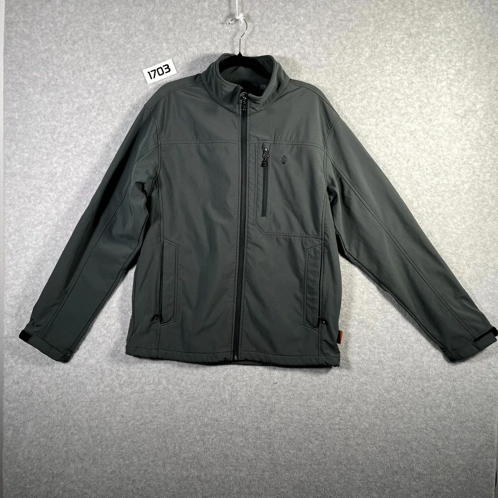 Free Country Softshell Jacket Mens Small Gray Water Resistant Full Zip Mock Neck